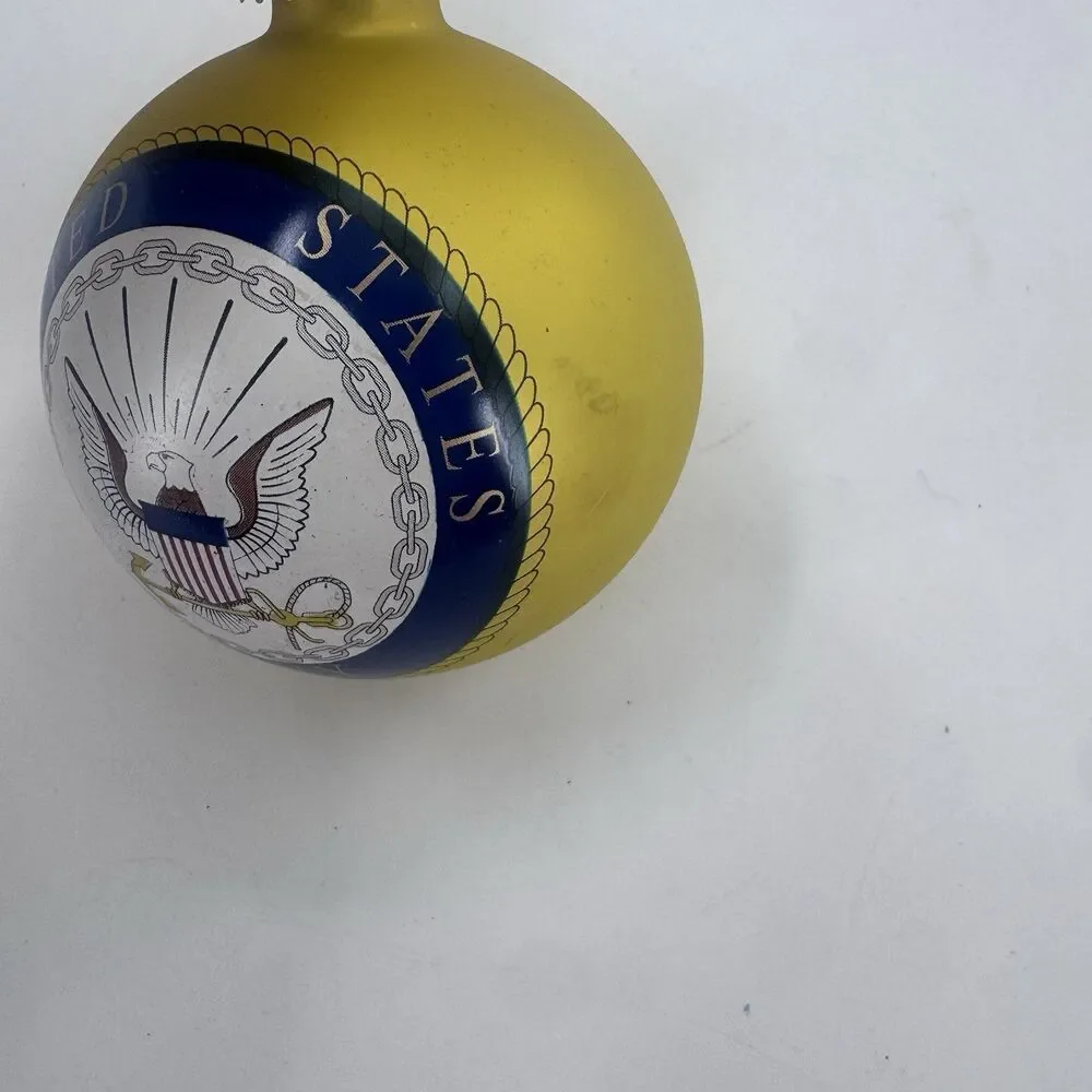 CHRISTMAS ORNAMENT  Krebs 3.25 US Navy Gold with Emblem & Navy Hymn Bulb Vintage